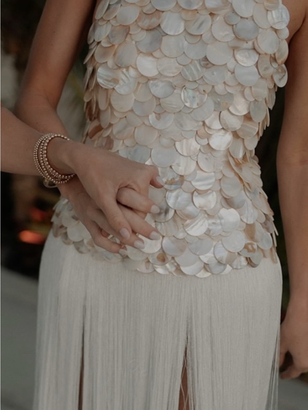 Ivory Shell Sequin Fringe Dress Top